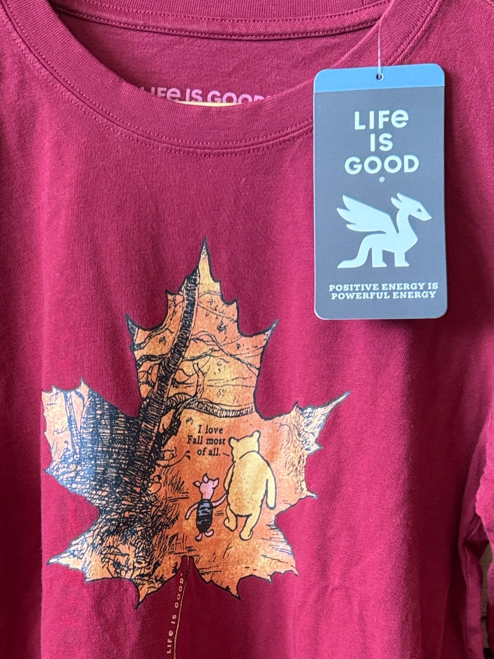 Life is Good Long-Sleeve Shirt in Berry with Fall Leaf Graphic ~ Winnie the Pooh